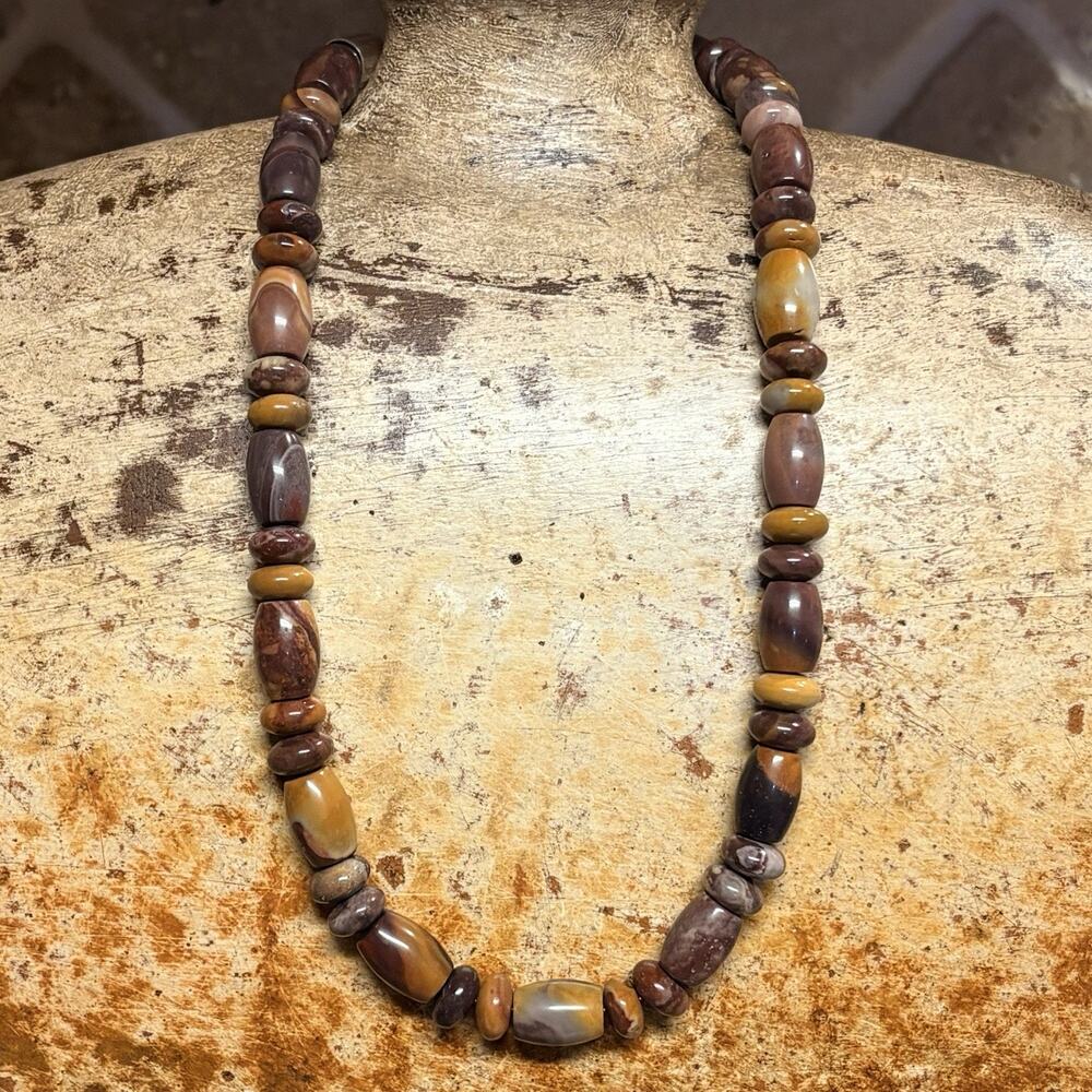 Jay King Sterling Silver & Brown Jasper Barrel & Rondel Beaded Necklace 18-21 In